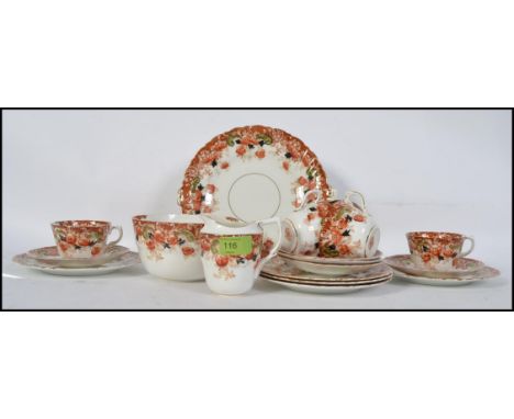 A late 19th century Clifton China porcelain tea service, puce transfer decorated Imari design, comprising of teacups, saucers