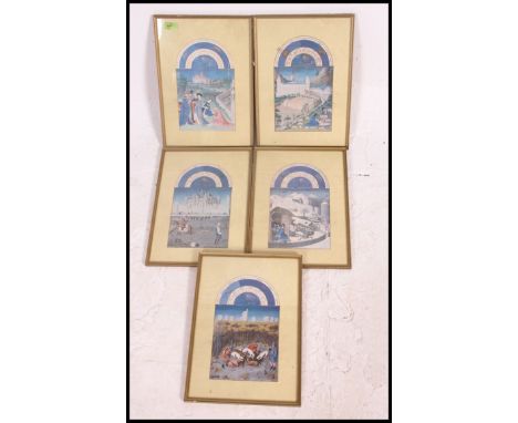 A collection of 5 framed and glazed lithograph zodiac signs / prints of an eclesiastical nature