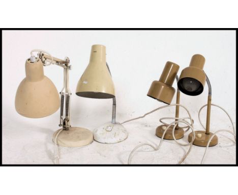 2 vintage 1960's Industrial gooseneck anglepoise desk lamps together with 2 1980's spot desk lamps