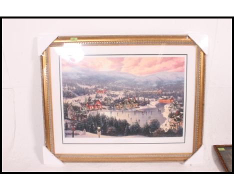 After Thomas Kinkade, framed and glazed print entitled ' Tinsel on Snowflake Lake - The Legend of St Nicholas Circle 