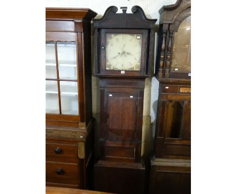 An Antique Oak And Mahogany Encased Long Case Clock, The Hood Enclosing A Square Painted Dial With Eight Day Movement, The Di