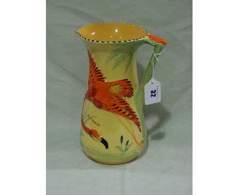 A Burleigh Ware Moulded Pottery Jug Decorated With Flamingo