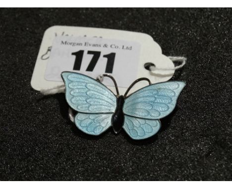A Danish Silver And Blue Enamel Butterfly Brooch By Velmer Bahner
