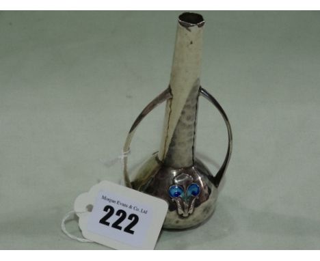 An Arts And Crafts Silver Two Handled Bud Vase With Stylised Enamel Decorated Motif