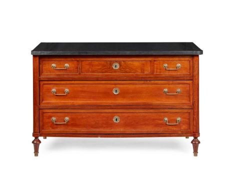 ITALIAN NEOCLASSICAL FRUITWOOD MARBLE TOPPED COMMODE EARLY 19TH CENTURY the black marble top with outset rounded corners abov