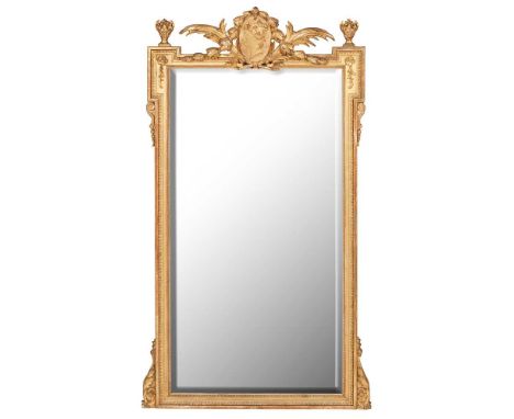 VICTORIAN GILTWOOD AND GESSO PIER MIRROR 19TH CENTURY the rectangular bevelled mirror plate in a beaded and leaf tip moulded 