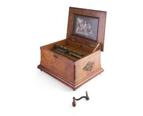 SYMPHONION WALNUT CASED MUSIC BOX LATE 19TH/ EARLY 20TH CENTURY with twin combs, serial no. 829462, stamped SCHUTZ-MARK/ TRAD