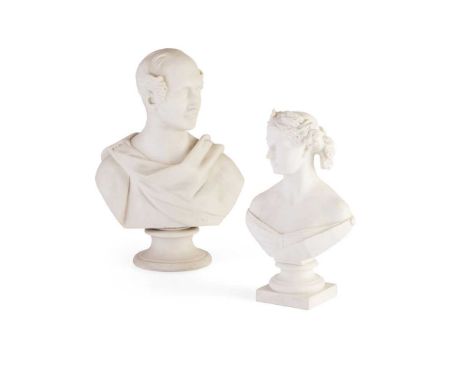 TWO PARIAN BUSTS OF PRINCE ALBERT AND QUEEN VICTORIA LATE 19TH CENTURY Prince Albert modelled facing sinister and wearing the