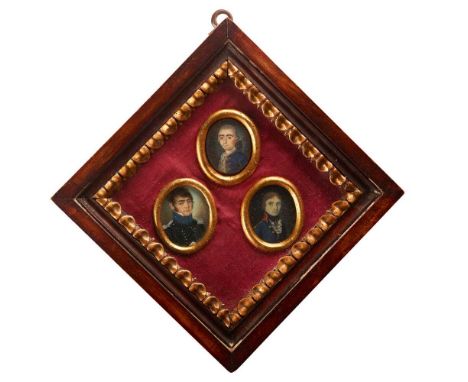 Y THREE PORTRAIT MINIATURES OF OFFICERS 19TH CENTURY ITALIAN SCHOOL oval, watercolour and gouache on ivory, mounted in a peri