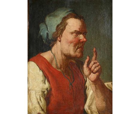 18TH CENTURY GERMAN SCHOOL PORTRAIT STUDY OF A PEASANT WOMAN Oil on canvas, and a companion by the same hand, 'A Drinker'Dime
