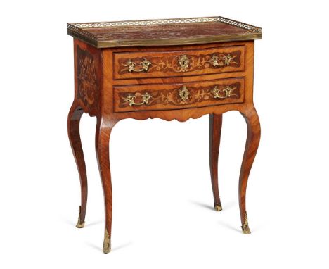 Y FRENCH MARBLE TOPPED ROSEWOOD FLORAL MARQUETRY COMMODE LATE 19TH CENTURY  the serpentine top with a three-quarter pierced b