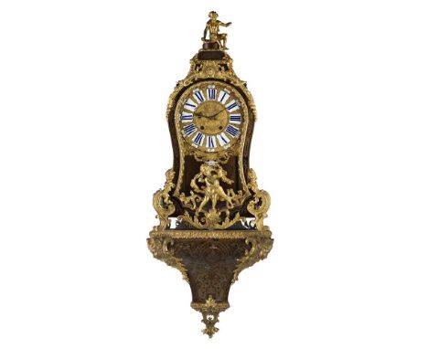 FRENCH RÉGENCE BOULLE MARQUETRY BRACKET CLOCK AND BRACKET, LE FAUCHEUR, PARIS 18TH CENTURY the gilt metal relief dial with en