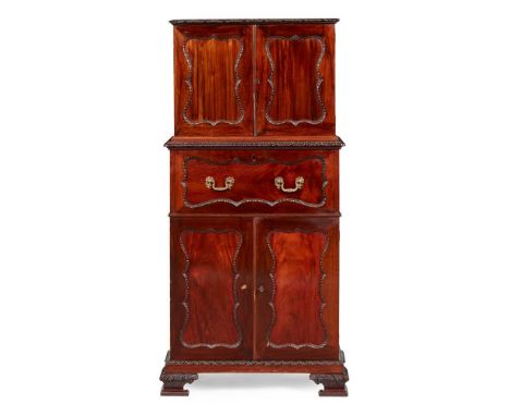 CHIPPENDALE STYLE MAHOGANY  BUREAU CABINET LATE 19TH/ EARLY 20TH CENTURY of small proportions, the superstructure with a pair