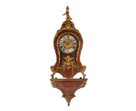 Y FRENCH RED TORTOISESHELL AND BOULLE MARQUETRY BRACKET CLOCK AND BRACKET 19TH CENTURY the gilt metal relief dial with enamel