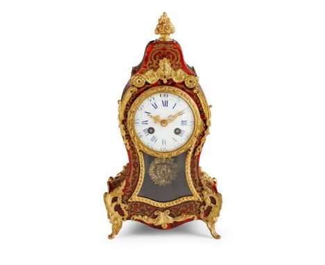Y FRENCH RED TORTOISESHELL BOULLE MARQUETRY MANTEL CLOCK 19TH CENTURY the white enamel dial with Roman and Arabic numbers in 