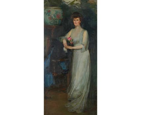 FLORENCE A. ENGELBACH (BRITISH 1872-1951) FULL LENGTH PORTRAIT OF HARRIETTE EDITH, WIFE OF HIRAM CRAVEN Signed, oil on canvas