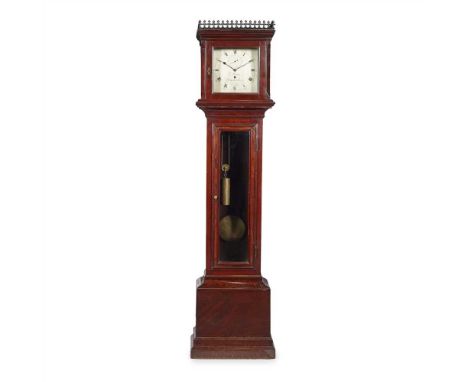 GEORGE III MAHOGANY LONGCASE CLOCK, E. HAER, WINCHESTER EARLY 19TH CENTURY the silvered dial with Roman numeral chapter and s