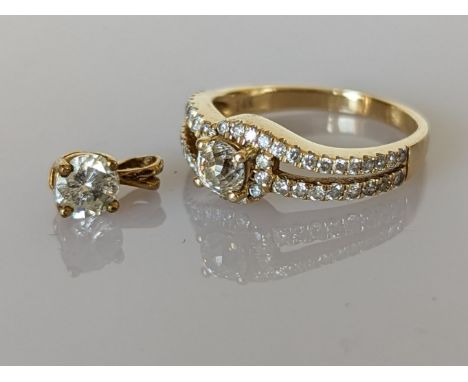 A solitaire old european-cut diamond ring with split shoulder shank, decorated with fifty round-cut diamonds to both sides, e