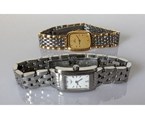 A ladies Longines Dolce Vita stainless steel quartz wristwatch with rectangular white dial signed, Arabic twelve and six, int
