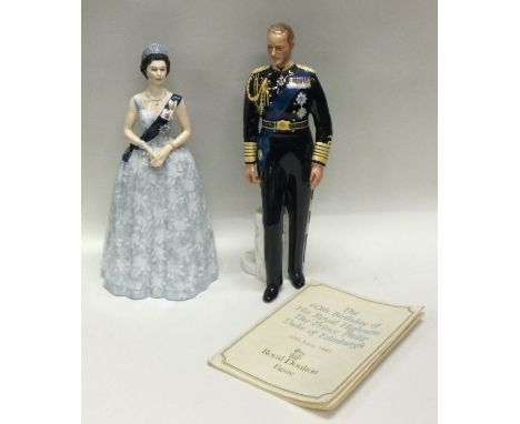 ROYAL DOULTON, ROYAL WORCESTER: Two bone china figures entitled "20th Anniversary of the Coronation of H.M. Queen Elizabeth 1
