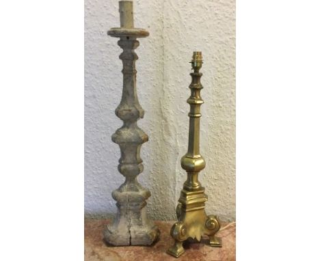 A Continental brass lamp together with one other. Est. £20 - £30.