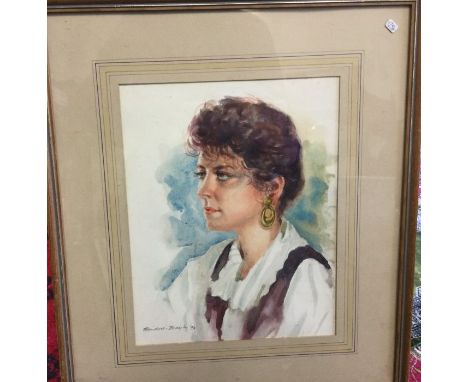 BRENDAN BAYLY: A framed and glazed portrait watercolour. Approx. 30 cms x 24 cms. Est. £20 - £30.