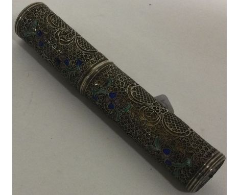 A Chinese silver and enamel filigree holder. Approx. 34 grams. Est. £200 - £300