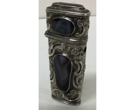 A large early English 18th Century chased silver and stone etui. Circa 1770. Approx. 44 grams. Est. £200 - £250.