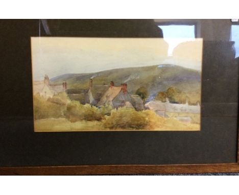 A framed and glazed watercolour depicting a rooftop view. Monogrammed "E M U" to bottom right. Approx. 33 cms x 18 cms (ss). 
