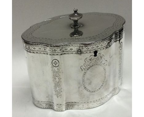 A bright-cut silver tea caddy. London 1779. By EC. Approx. 380 grams. Est. £800 - £1200.