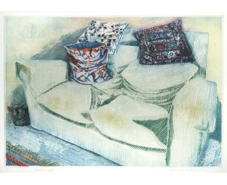 § Richard Bawden RWS, NEAC, RE (British, 1936-2024) Hattie's Sofasigned 'Richard Bawden' (lower right); numbered A/Petching a