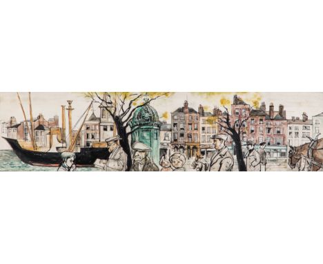 § Muriel Brandt RHA (Irish, 1909-1981) Dublinmixed media on board15 x 61cmThe picture is not signed. We think that what appea