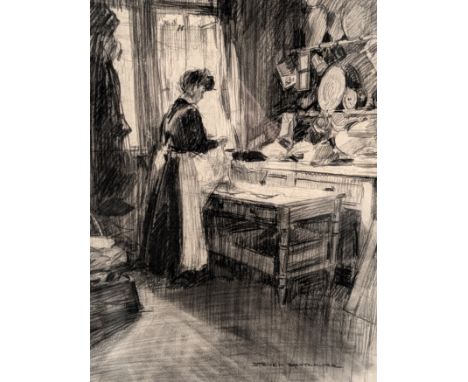 Steven Spurrier RA (British, 1878-1961) Preparing in the kitchen in Chiswicksigned lower rightpencil and black crayon35.5 x 2