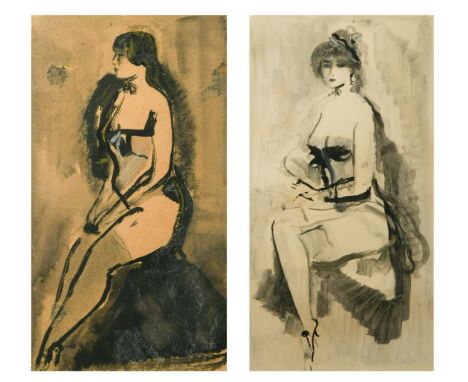 Attributed to Konstantin Ivanovich Rudakov (Russian, 1891-1949) Two drawings of seated coquettesmixed media33 x 17.5cm and 31