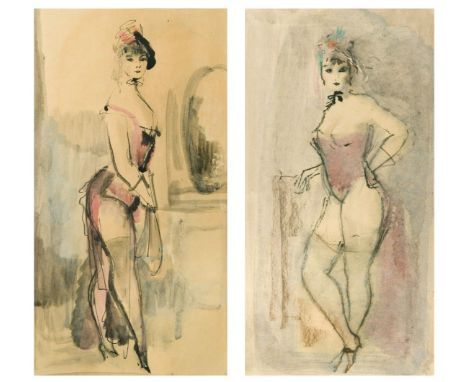 Attributed to Konstantin Ivanovich Rudakov (Russian, 1891-1949) Two drawings of standing coquettesmixed mediaeach 33 x 17.5cm