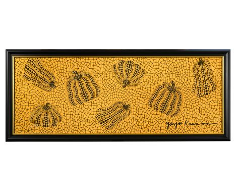 Yayoi Kusama (Japanese, 1929-), Yellow Pumpkins, mass-produced silkscreen on cotton 32 x 88cm