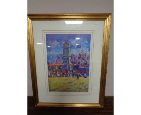 A signed limited edition print of The Clock Tower no. 75 of 495, indistinctly signed in gilt frame and mount.