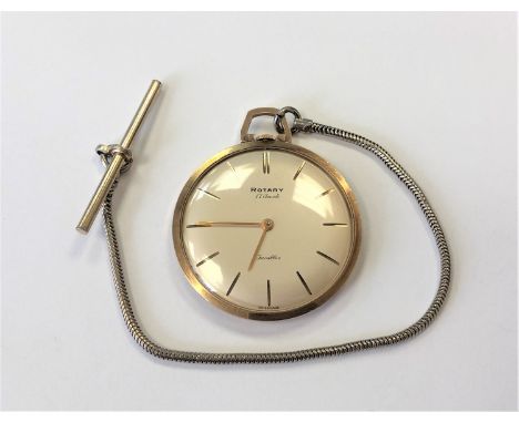A 9ct gold Rotary fob watch on base metal Albert chain CONDITION REPORT: Watch 30g. 