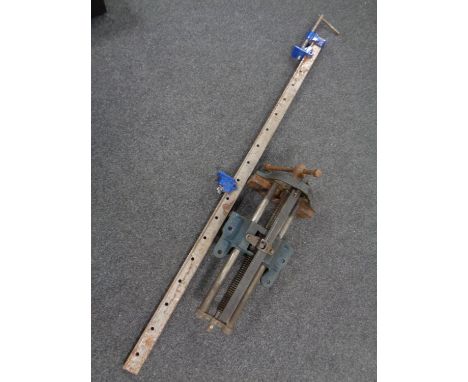 A heavy duty Record bench vice together with a sash clamp.