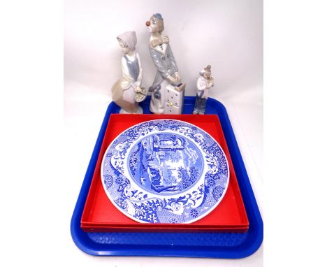 A Spode Italian china cake stand (boxed), together with three Spanish figures.