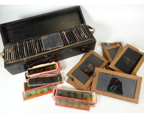 A CASED SET OF MAGIC LANTERN SLIDES, approx 50 in total and a small quantity of different slides