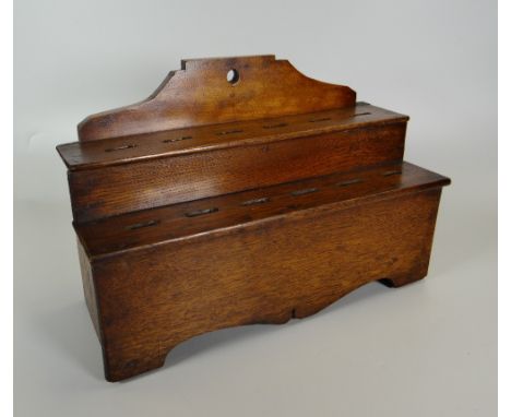 A NINETEENTH CENTURY & LATER OAK SPOON RACK of two-tier form with railback, 36cms wide