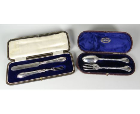 TWO CASED CUTLERY PAIRS comprising spoon and fork, London 1862 and a tea-knife and fork, Sheffield 1904