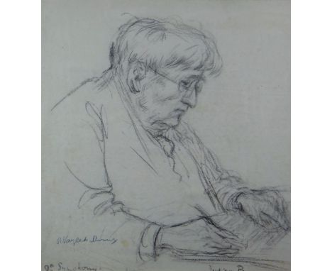 JULIET PANNETT (1911-2205) pencil drawing - portrait of the composer R Vaughan Williams composing, inscribed bottom left '9th