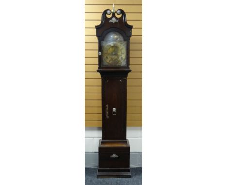 A LATE EIGHTEENTH CENTURY BRASS DIAL LONGCASE CLOCK BY JOSEPH SELLER OF BATH mahogany encased and with arched brass dial bear