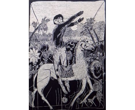 C PENN artist's proof monochrome print - entitled 'Man on a White Horse', signed, 69 x 47cms