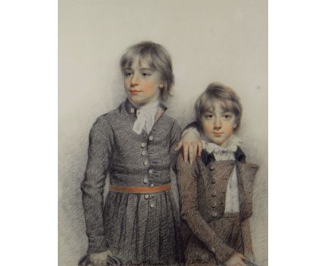 BENJAMIN BURNEL (1769-1828) pencil and pastel colour - three quarter portrait of two young gentlemen, entitled on The Fine Ar