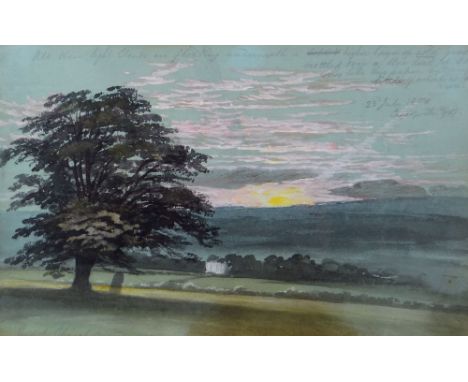 THOMAS LINDSAY (1793-1861) watercolour - Herefordshire landscape with oak tree and distant great house, inscribed with artist