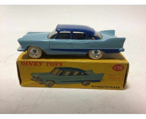 Dinky Plymouth Plaza No 178 in two different colourways, Pink &amp; Green and Light Blue and Dark Blue, in original boxes (2)