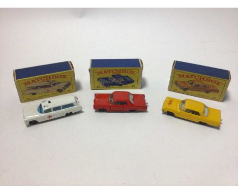 Matchbox 1-75 Series No.20 Taxi-Cab, No.22 pontiac GP Coupe, No.42 Studebaker Station Wagon,No.31 Lincoln Continental, No.54 